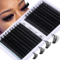 CORUSCATE lash clusters 120D-150D tray for bold volumized lashes.