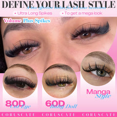 CORUSCATE manga lash clusters create full, dramatic lashes for stage-ready style.