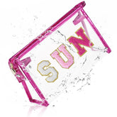 COSHAYSOO sunscreen bag clear front view for easy sun care organization.