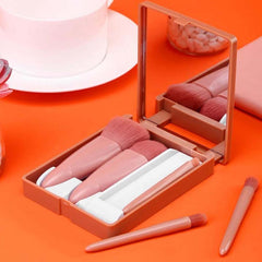 COSHINE 5pcs brush kit with mirror case, compact for purse travel.