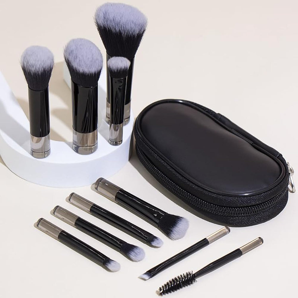 COSHINE portable makeup brush set in a compact case for travel efficiency.