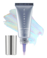 COSMEDIX Opti Crystal under-eye serum bottle highlighting luxurious hydration for brighter eyes