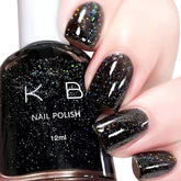 COSMOO black glitter nail polish bottle with shimmering finish for glam nails.