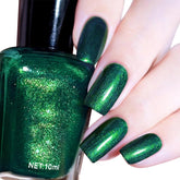 COSMOO Glitter Dark Green Nail Polish bottle shows rich color and radiant shimmer for stylish manicures.
