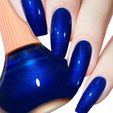COSMOO Royal Blue nail polish bottle with shimmering cobalt chrome finish for a luxe look