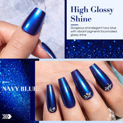 Close-up of COSMOO Royal Blue quick-dry lacquer being applied on nails