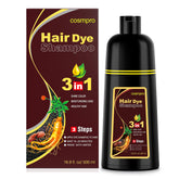 Cosmpro champú para canas marrón oscuro, aplicación rápida y cobertura natural.