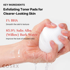 Cosrx BHA Toner Pads embossed side exfoliates dead skin gently.