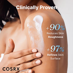 COSRX dermatologist-tested label closeup indicating skin-friendly formulation