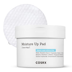 COSRX Moisture Up Pads packaging front view, 70 sheets for daily exfoliation and hydration.