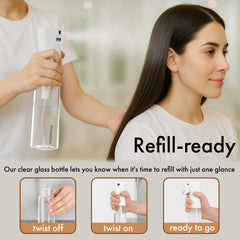Cotouni cleaning spray bottle shows refill level through clear glass for efficient tasks.