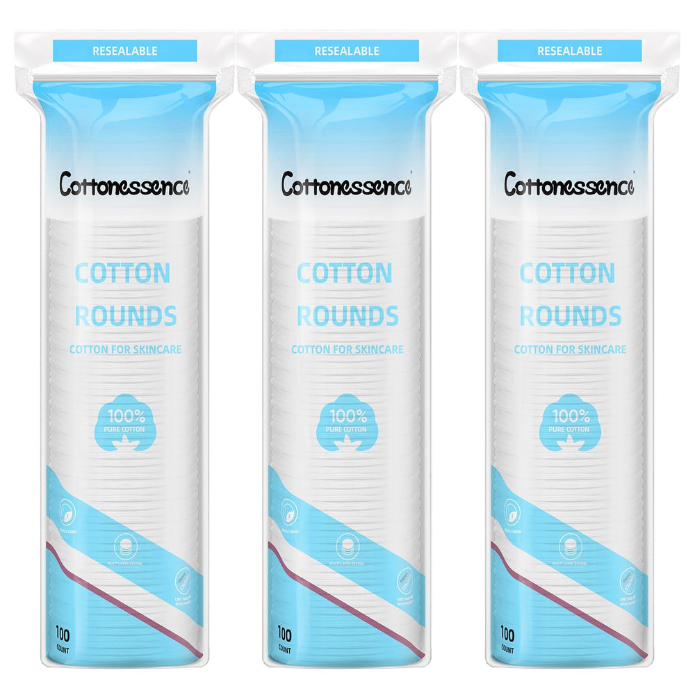 Cottonessence cotton rounds pack, 100-count, ideal for gentle cleansing.