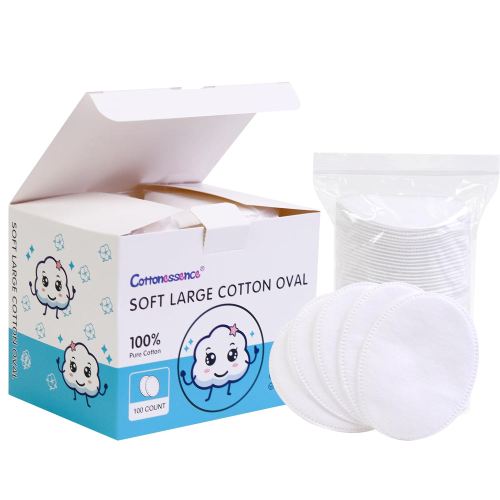 Cottonessence oval cotton pads 100-count pack for gentle daily skincare and makeup removal