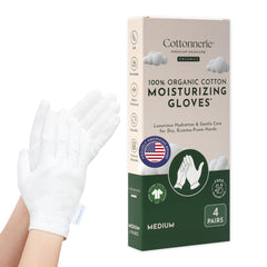 Cottonnerie organic cotton gloves for sleeping, breathable overnight moisture for dry hands.