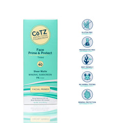 CoTZ Face Prime and Protect tinted swatch demonstrating sheer matte finish for makeup-ready skin.