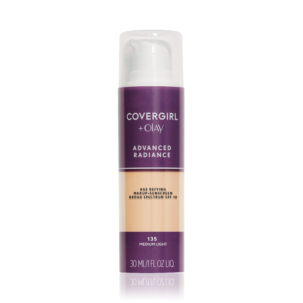 CoverGirl Advanced Radiance Foundation 135 bottle closeup for smooth, radiant coverage.