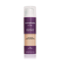 CoverGirl Advanced Radiance Foundation Buff Beige bottle shows smooth, blendable coverage for an even skin tone.