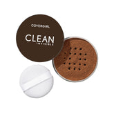 CoverGirl Clean Invisible Loose Powder Translucent Dark packaging shows 25% recycled materials.
