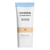 CoverGirl Clean Matte BB Cream bottle closeup showing matte finish for shine control.