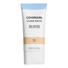 CoverGirl Clean Matte BB Cream bottle closeup showing matte finish for shine control.
