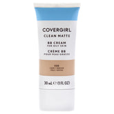 CoverGirl Clean Matte BB Cream bottle shows an oil-free matte finish for even skin tone.