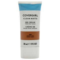 CoverGIRL Clean Matte BB Cream swatch on medium-deep skin showing blendable texture and tone