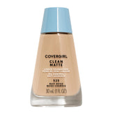 CoverGirl Clean Matte Foundation Buff Beige 525 bottle close-up showing oil-absorbing formula