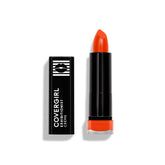 CoverGirl Exhibitionist Cream Lipstick Orange AF closed cap swatch reveals vibrant color and smooth application