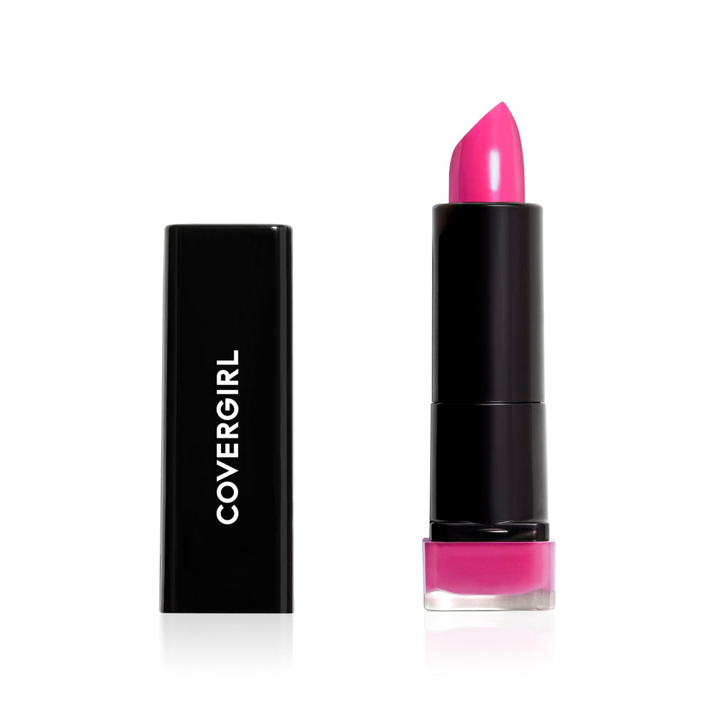 COVERGIRL Exhibitionist Lipstick Cream Bombshell Pink 425 tube with bold color and smooth texture.