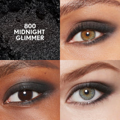 CoverGirl Eye Enhancer Midnight Glimmer close-up highlights silky matte and shimmer finish.