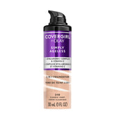 CoverGirl Olay Simply Ageless foundation bottle with pump for smooth, even application.