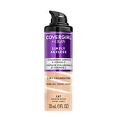 COVERGIRL Simply Ageless bottle close-up showing hydrating formula for smoother skin.