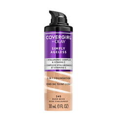 CoverGirl OLAY Simply Ageless foundation bottle front highlighting anti-aging formula