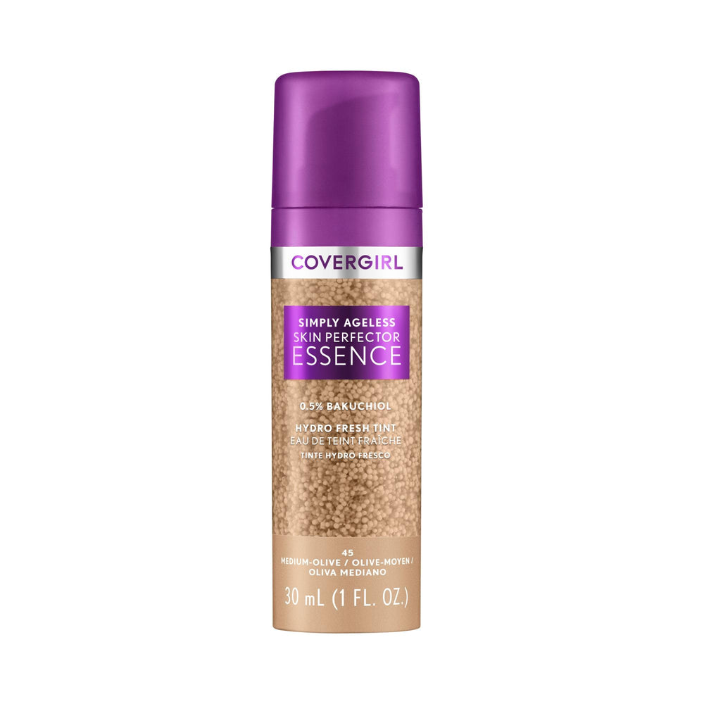 CoverGirl Simply Ageless: botella y aplicador para cobertura uniforme y ligera.