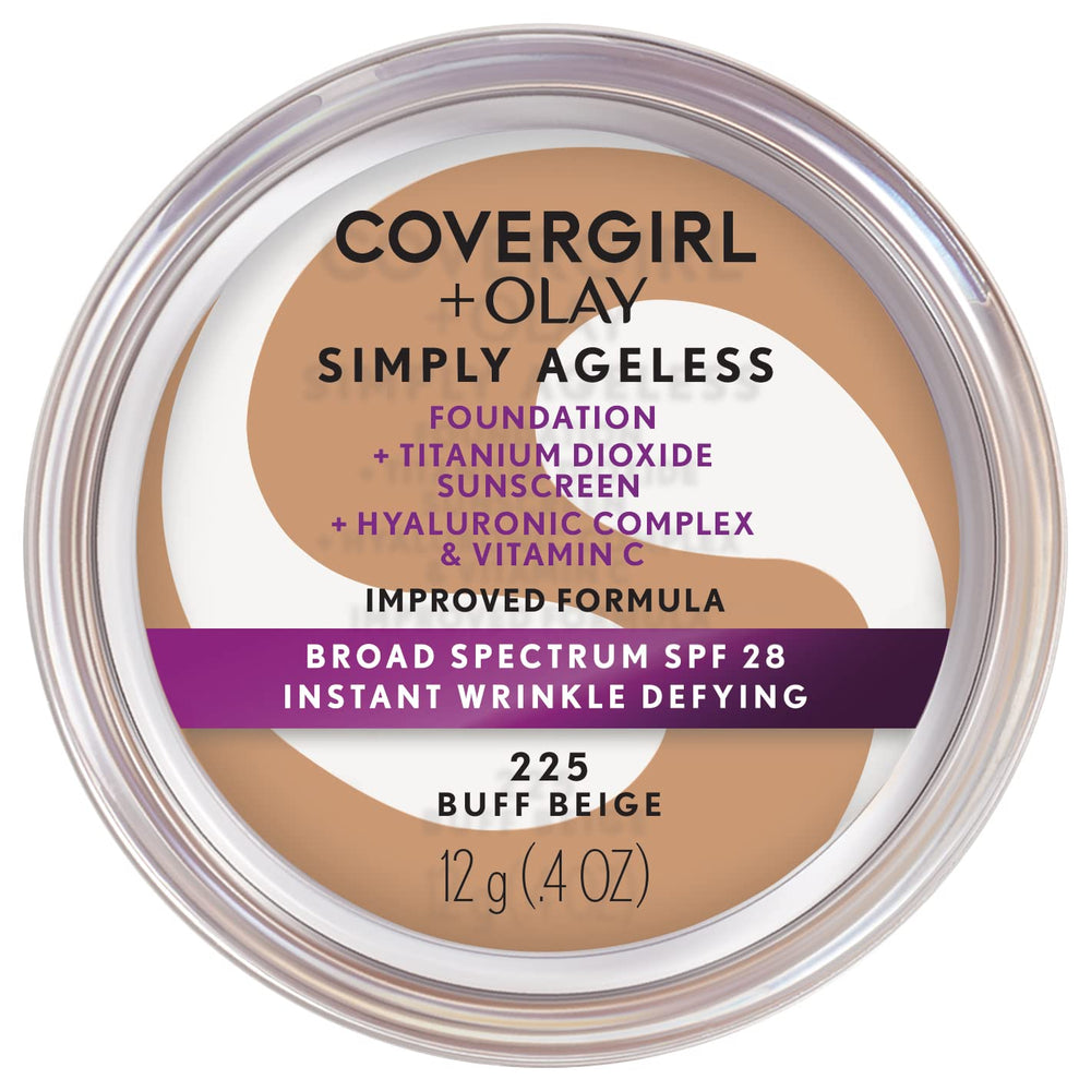 Fundación COVERGIRL Simply Ageless frente a la botella para un look rejuvenecido.
