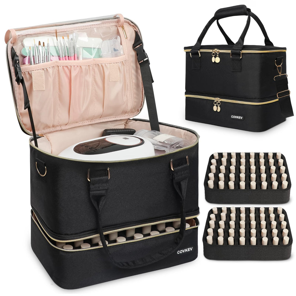 Covkev nail polish organizer showing 80-bottle capacity for tidy storage.