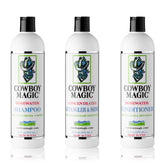 Cowboy Magic Shampoo bottle front shows silk and honey for smoother coats.