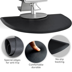 Crablux salon mat under-chair shows stable non-slip base for safe movement.