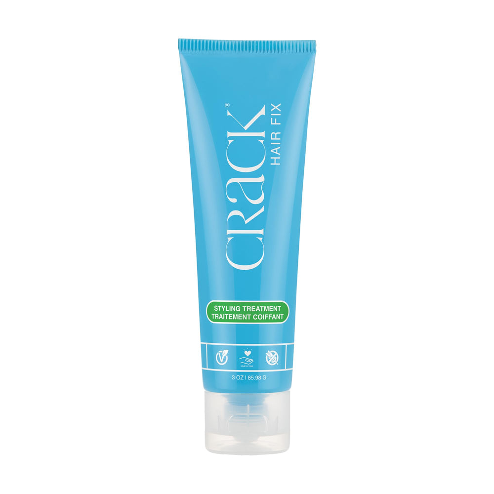 Crack Hair Fix crema sin enjuague en botella, cabello más suave y brillante.