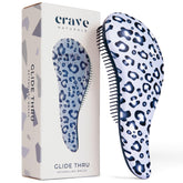 Crave Naturals Glide Thru Detangler Brush blue cheetah, top view for knot-free detangling
