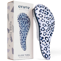 Crave Naturals Glide Thru Detangler Brush blue cheetah, top view for knot-free detangling