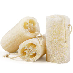Createjoya natural loofah sponge set of three for gentle exfoliation.