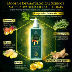 Creip Rosemary & Batana Oil Shampoo with ginger and Panax ginseng for scalp refreshment.