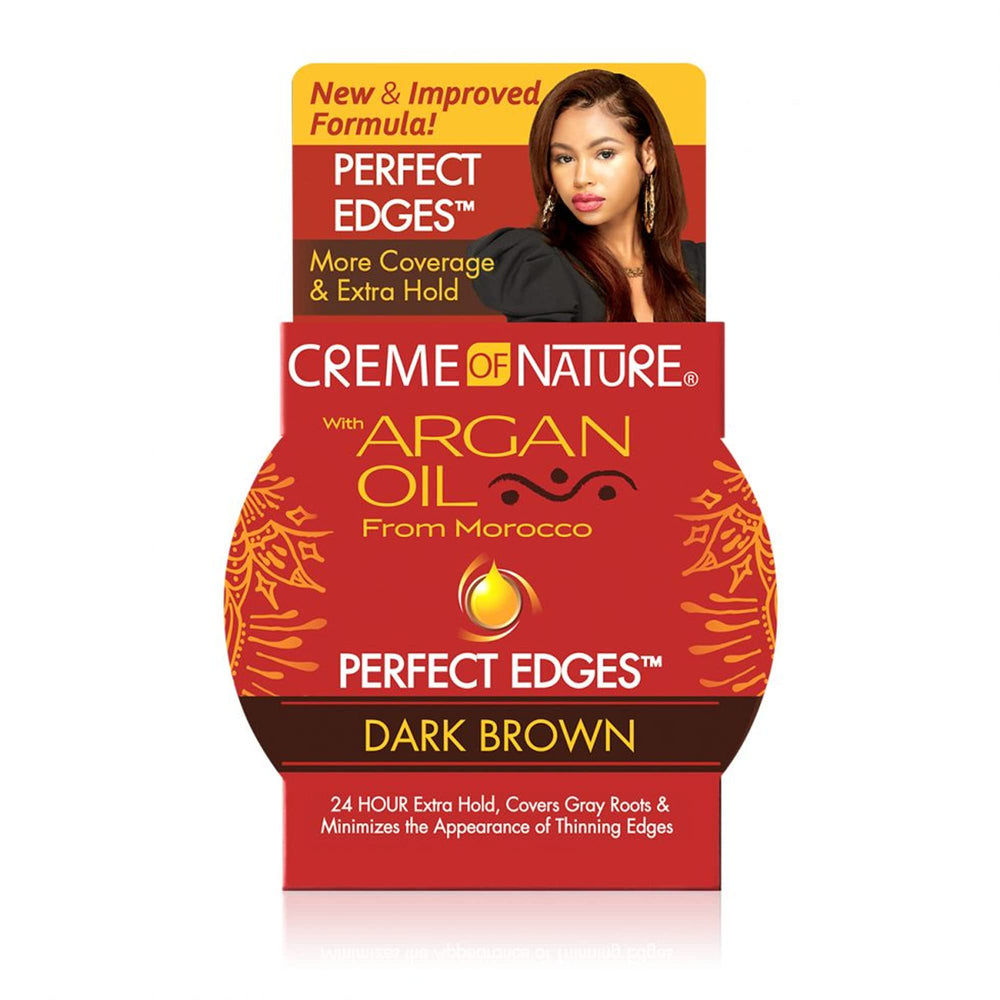 Creme of Nature bordes marrón oscuro para un acabado pulido.