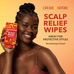 Creme of Nature Argan Oil Scalp Relief Wipes applied to scalp for soothing refresh