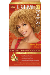 Creme of Nature Exotic Shine Ginger Blonde bottle shows vibrant color and conditioning from Argan Oil