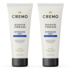 Cremo Barber Grade Cooling Shave Cream tube front view, premium packaging for a cool shave