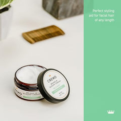 Cremo Beard and Scruff Cream tube dispense close up shows easy application.