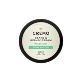 Cremo Beard and Scruff Cream wild mint packaging for refreshed grooming.