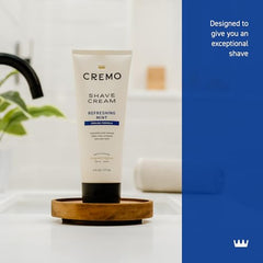 Cremo Cooling Shave Cream close-up highlighting minty cooling sensation